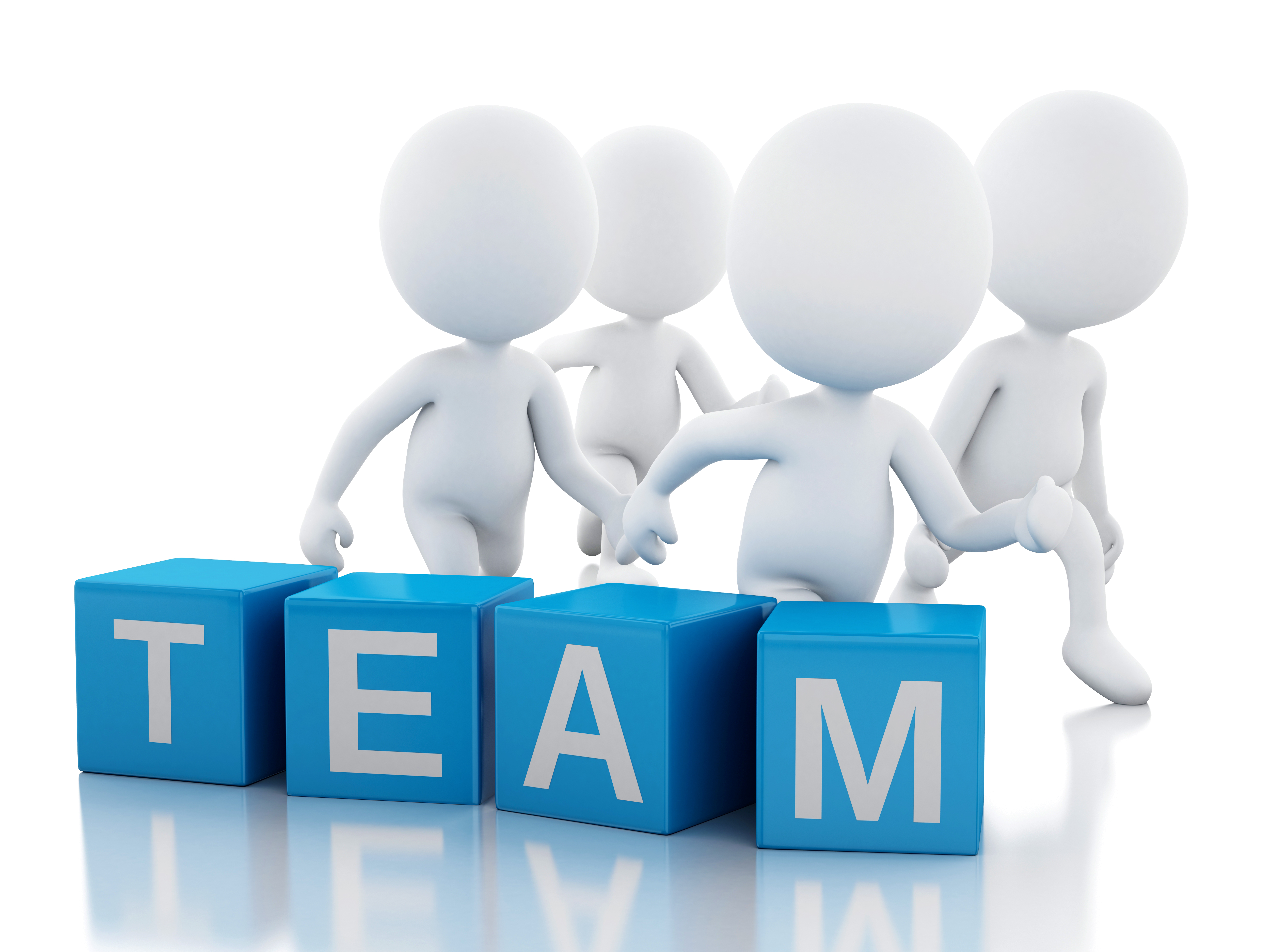 Imagen 3d. Personas juntas como concepto de equipo. Fondo blanco